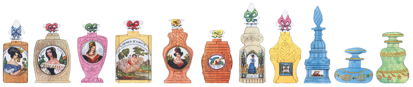 Illustrations de flacons de parfums historiques de la maison L.T. Piver